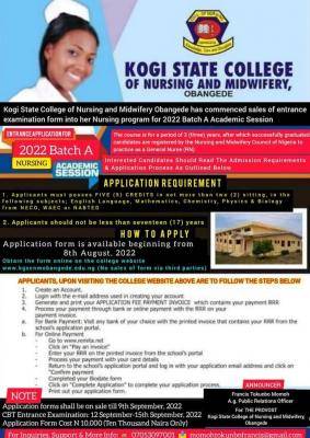 Kogi State College of Nursing and Midwifery Batch B admission, 2022/2023