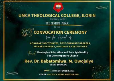 UMCA Theological College, Ilorin 63rd Convocation Ceremony