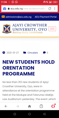 Ajayi Crowther University holds orientation programme for new students