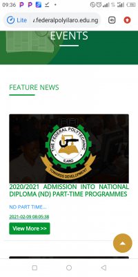 Fed Poly Ilaro ND part-time admission list for 2020/2021 session