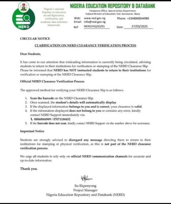 NERD Issues Clarification on Clearance Verification Process