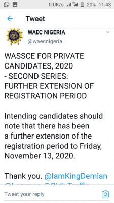 WAEC further extends 2020 GCE registration deadline (2nd Series)