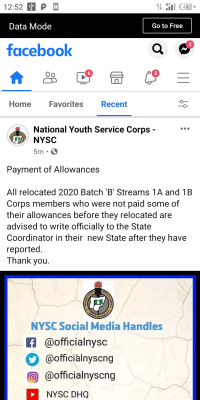 NYSC notice on payment of allowances to relocated corps members