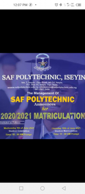 Saf Polytechnic matriculation ceremony for 2020/2021 session