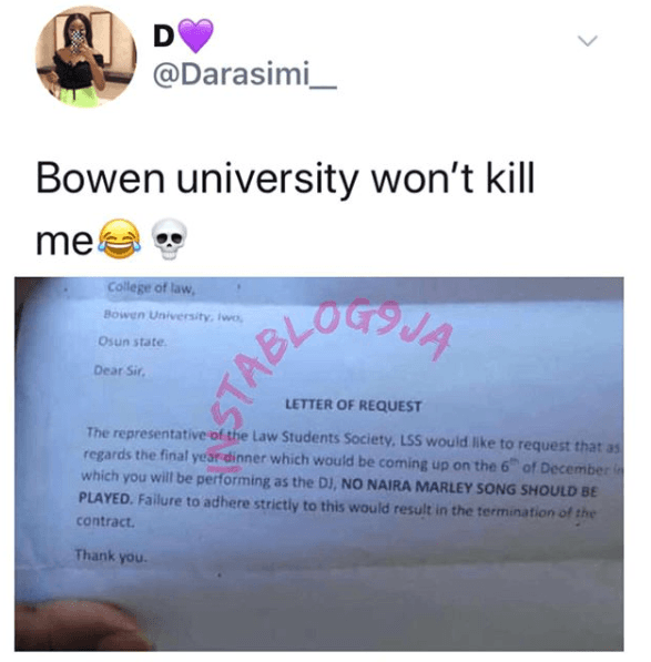 Dinner Night; Bowen University Sternly Warn a DJ against Playing any Naira marley Song
