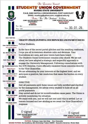 RSUST SUG update on portal discrepancies and payment issues