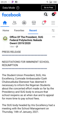 Fed Poly Nekede SUG notice on negotiation with management on school resumption