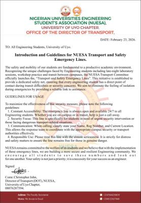 UNIUYO Faculty of Engineering launches 24/7 Emergency Transport and Safety Lines for students