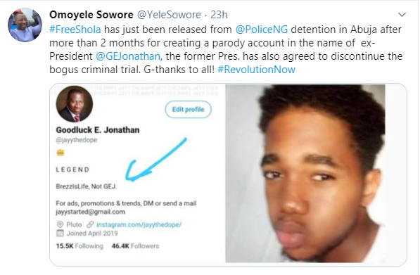 Student Detained for Creating a Parody Account of Ex-President Jonathan Finally Released after 82 Days