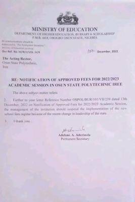 Gov. Adeleke reverses Osun State Polytechnic tuition fees.
