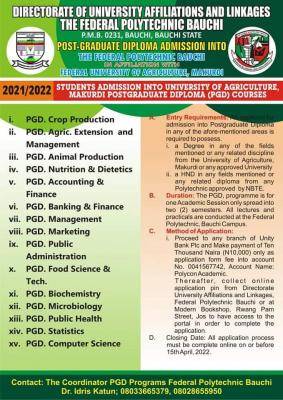 Fed Poly Bauchi (FUAM Affiliated) PGD Admission, 2021/2022