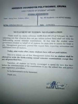 Adeseun Ogundoyin Poly, Eruwa to enforce 