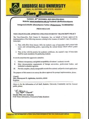 AAU update on issuance of students' Transcript