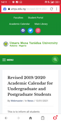 UMYU revised academic calendar for 2019/2020 session