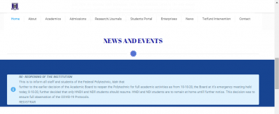 Federal Polytechnic Idah update on resumption of academic activities