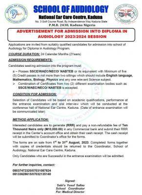 NECC Admission Into Diploma In Audiology 2023/2024 session