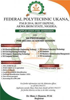 Fed Poly, Ukana ND screening exercise (3rd batch), 2023/2024