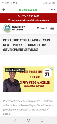 UNILAG appoints Prof. Ayodele Atsenuwa as new DVC (development services)