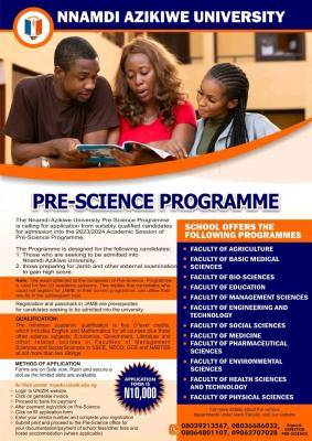 UNIZIK releases Pre-science admission form for 2023/2024 session