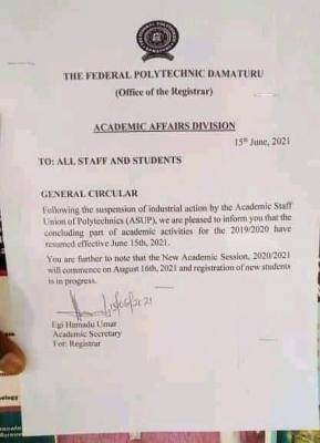 Federal Polytechnic, Damaturu announces resumption