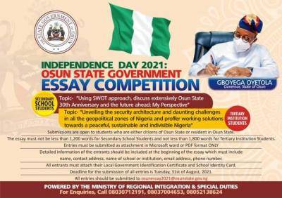 Osun State Independence Day essay competition for students in the state
