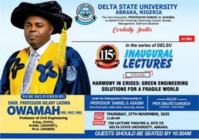 DELSU set to hold 115th Inaugural lecture on Green Engineering Solutions
