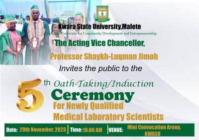 KWASU announces 5th induction ceremony for Medical Laboratory scientists
