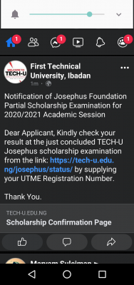 The Technical University, Ibadan Josephus Foundation scholarship result, 2020/2021