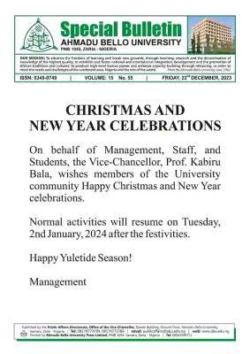 ABU announces Christmas And New Year break