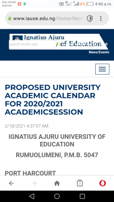 Ignatius Ajuru University of education academic calender for 2020/2021 session