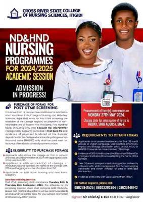 Cross Rivers State College Of Nursing, Itigidi ND/HND Admission, 2024/ ...