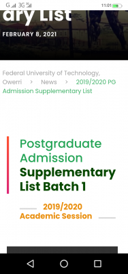 FUTO 1st batch supplementary postgraduate admission list for 2019/2020 session