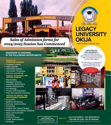 Legacy University Post-UTME/DE 2024: Eligibility and Registration details