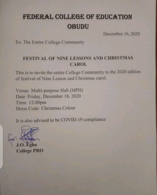 FCE Obudu makes festivity arrangements for college community