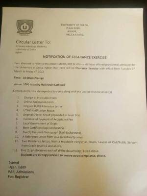 UNIDEL New Date For Clearance Exercise - Myschool