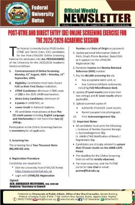 FUDUTSE Post-UTME/DE 2025: Cut-off mark, Eligibility and Registration Details
