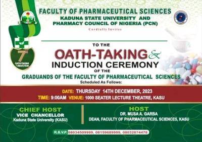 KASU announces 7th Induction/Oath-Taking Ceremony for Faculty of Pharmacy Graduands