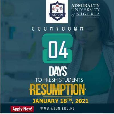 Admiralty University of Nigeria resumption date for freshers