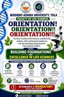 MAUTECH Faculty of Life Sciences notice on orientation programme for fresh students