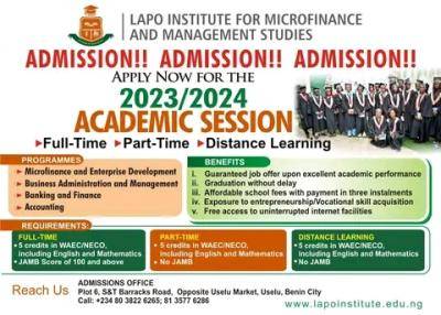 Lapo Institute of Microfinance and Management Studies admission, 2023/2024