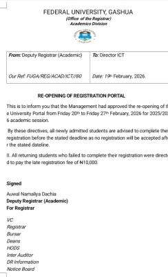 FUGashua reopens registration portal, 2025/2026 academic session