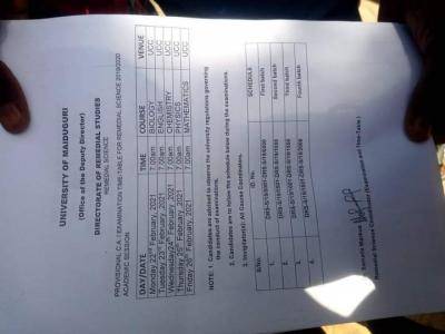 UNIMAID remedial examination time table, 2019/2020