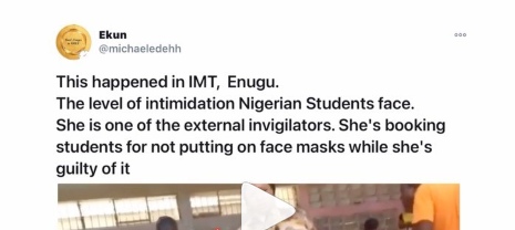 'She Stinks' - IMT Enugu Exams Invigilator Disgraces Students Over Face Mask (video)