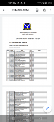 UNIMAID UTME/DE admission Lists , 2020/2021 on the school's portal