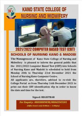 Kano State College of Nursing and Midwifery entrance examination, 2021/2022