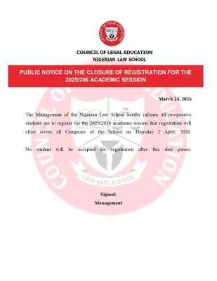Council of Legal Education notice on deadline for Law School Application, 2025/2026