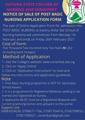 Katsina State College of Nursing and Midwifery Post-Basic Nursing admission form