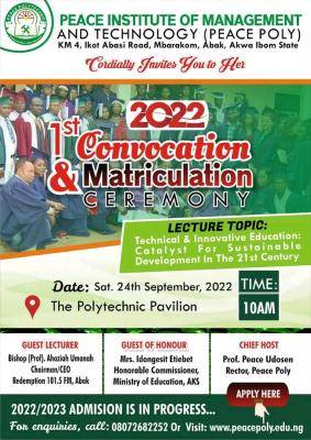 Peace Institute of Management & Technology announces 1st matriculation & convocation ceremony