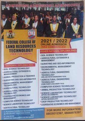 Federal College of Land Resources Technology Admission, 2021/2022