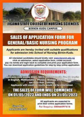Jigawa State College of Nursing Science Birnin General/Basic Nursing Form 2023/2024